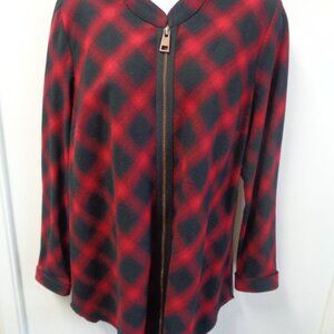 Women's Soft Surroundings Tunic Top Medium Red Plaid Manchester Full Zip